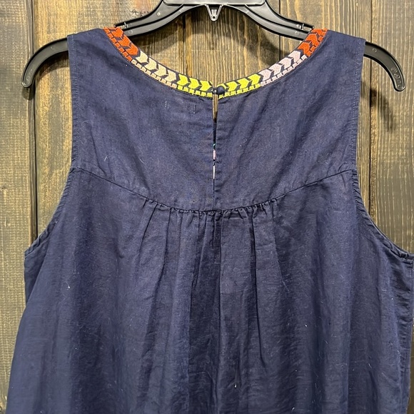 J. Crew Linen Blend Mini Dress 10 Embroidered Floral Boho Chic Navy Blue Cotton - Picture 6 of 10